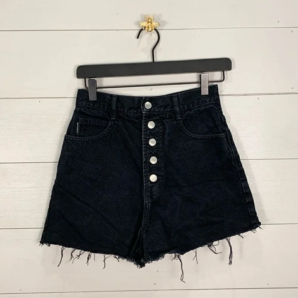 Vintage bongo black denim cut off high waist jeans shorts women’s size 5 cotton